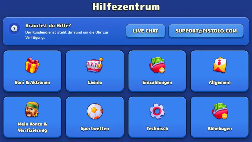 Pistolo Casino Support